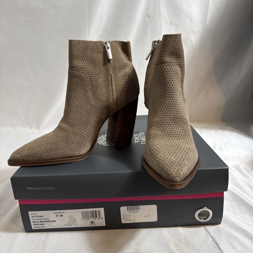 Vince Camuto VC-Cava Suede Ankle Boots Womens 8.5M Wild Mushroom Verona In Box